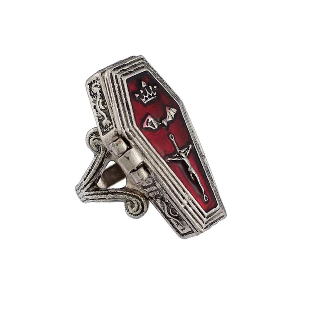 Full Metal Alchemy Coffin Rings Antiqued Silver sz 8 Opens Casket Lid Opens New